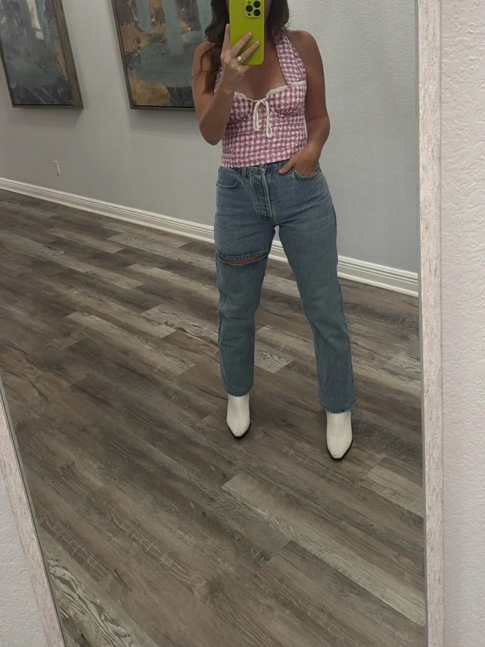 Agolde 'Lana' Blue Denim Slice Straight-Leg Organic Denim Jeans Size 23